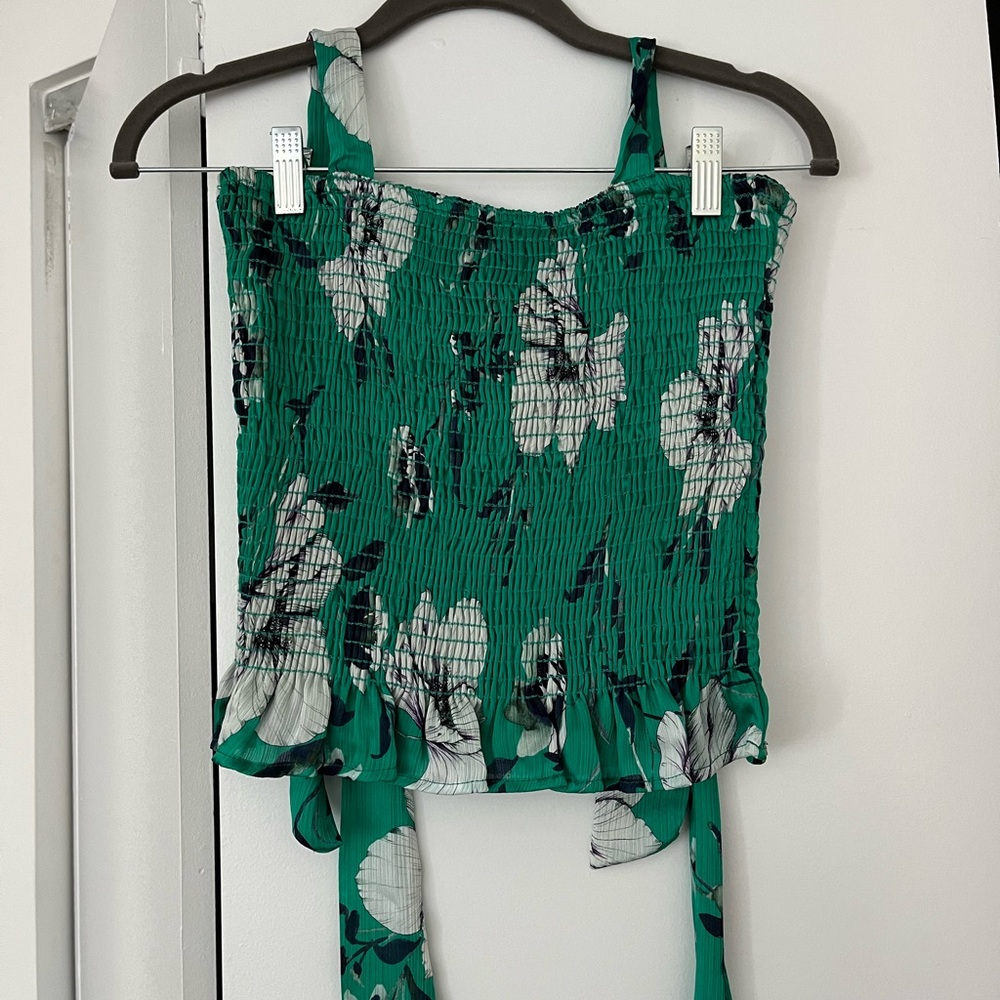 Green printed top with tie straps